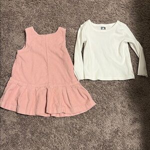GAP Pink and White Long Sleeve Corduroy Dress